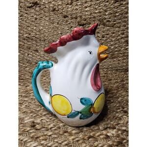 Vintage Giovanni Vietri Italy Ceramic Chicken Pitcher Lemons Hand Painted 8.5”